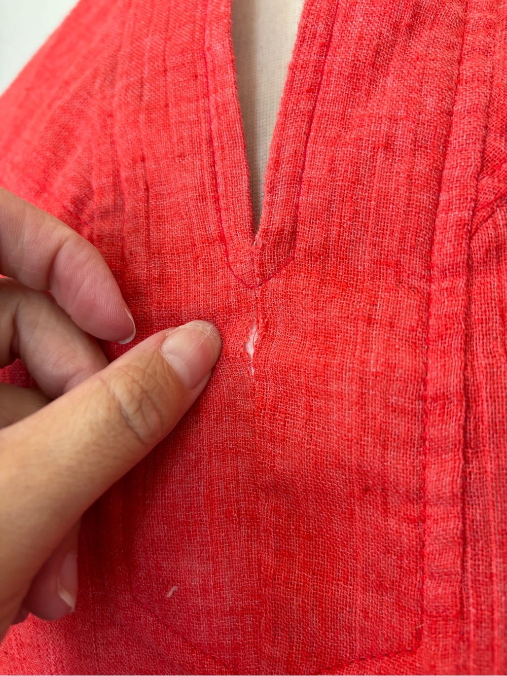 Vintage 60s 70s Union Label Coral Red Cotton Blend Tunic Dress - Picture 4 of 11
